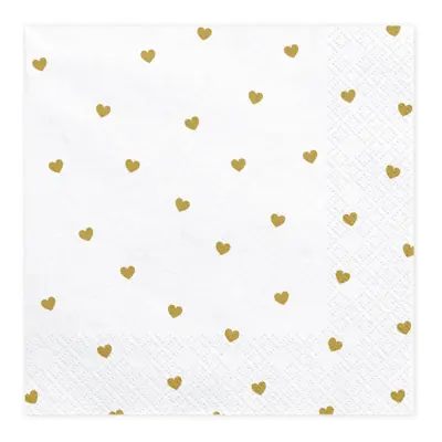 Servetter Vita med Guldiga Hjärtan - 33x33cm