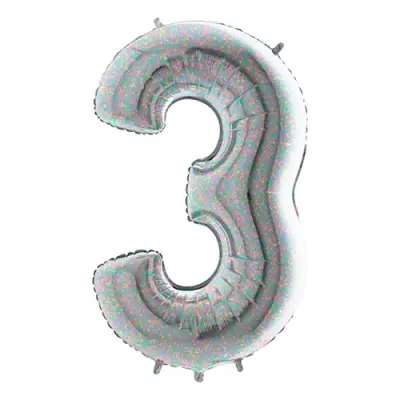 Sifferballong Silver Holografisk - Siffra 3