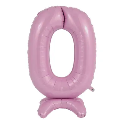 Sifferballong med Ställning Pastellrosa - Siffra 0