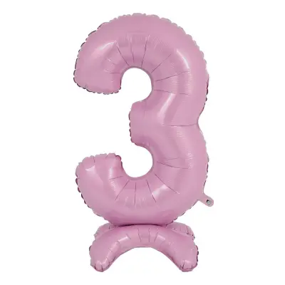 Sifferballong med Ställning Pastellrosa - Siffra 3