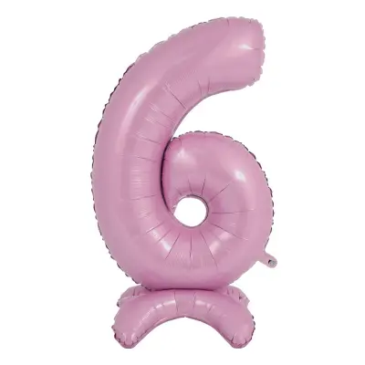 Sifferballong med Ställning Pastellrosa - Siffra 6