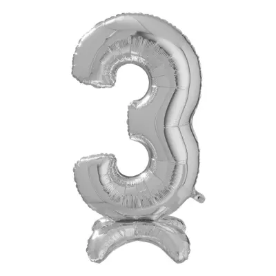 Sifferballong med Ställning Silver - Siffra 3