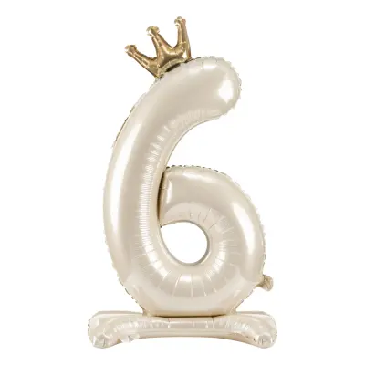 Sifferballong Stående Krämvit - Siffra 6