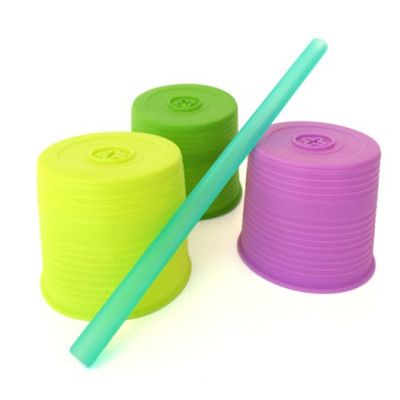 Silikids universallock 3-pack+ sugrör, lime/lila/grön