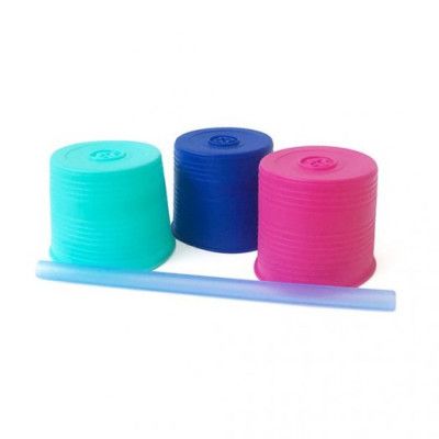 Silikids universallock 3-pack+ sugrör, turkos/rosa/kobaltblå