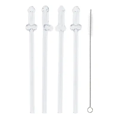 Snoppsugrör i Glas med Rengöringsborste - 4-pack