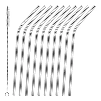 Sugrör i Rostfritt Stål Böjda - 10-pack
