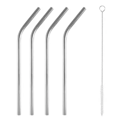 Sugrör i Rostfritt Stål med Rengöringsborste - 4-pack