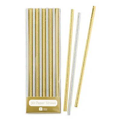 Sugrör Metallic Guld & Silver - 30-pack