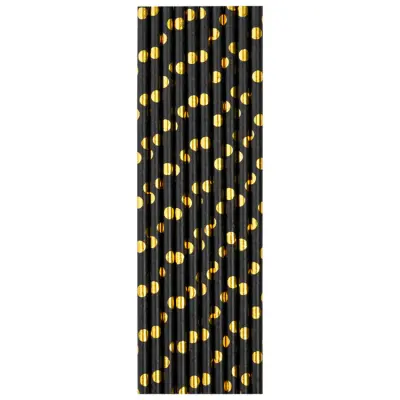 Sugrör Prickiga Svart&Guld 10-pack