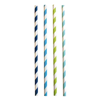 Sugrör Randiga Mörkblå/Ljusblå/Grön - 24-pack