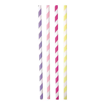 Sugrör Randiga Rosa/Lila/Gul - 24-pack