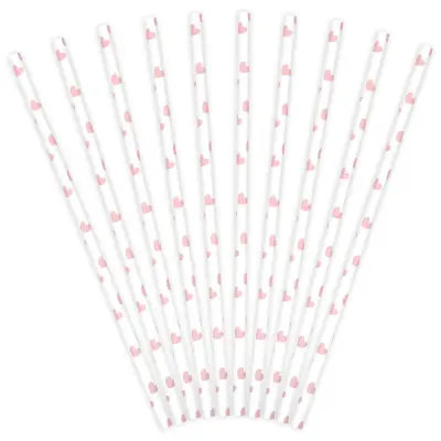 Sugrör Vita Med Rosa Hjärtan 10-pack