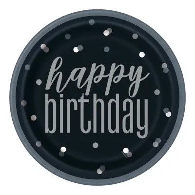 Svarta Papperstallrikar Happy Birthday - 8-pack