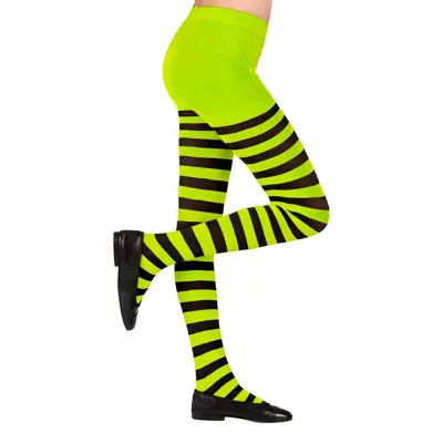 Svart/Neongrön Randiga Strumpbyxor för Barn - X-Small