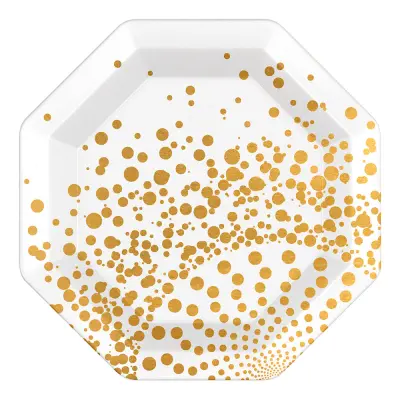Papperstallrikar Oktagon Guld med Prickar - 6-pack