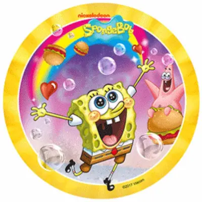 Tårtbild SvampBob under regnbågen 21 cm