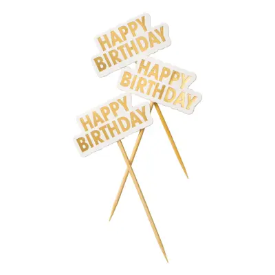 Cake Toppers Happy Birthday Guld - 10-pack