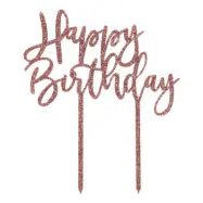 Tårtdekoration Happy Birthday Roséguld i Akryl