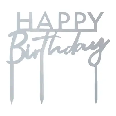 Tårtdekoration i Akryl Happy Birthday Silver