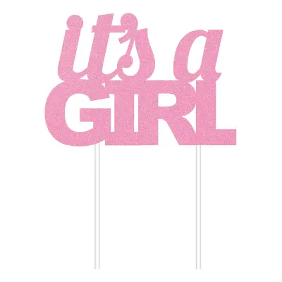Tårtdekoration It's A Girl Rosa Glitter - 1-pack