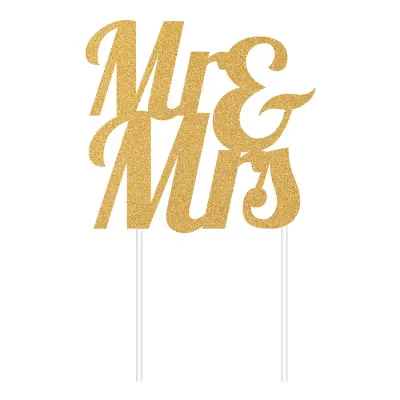 Tårtdekoration Mr & Mrs Guld Glitter - 1-pack