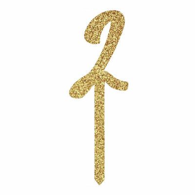 Tårtdekoration Siffra Guld Glitter i Akryl - Siffra 2