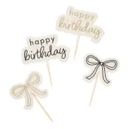 Tårtdekorationer Happy Birthday Cremevit Rosett - 12-pack