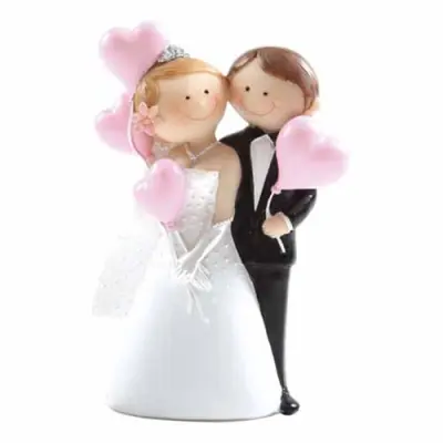 Tårtfigur Brudpar med Hjärtballonger