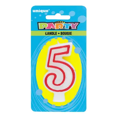 Tårtjus Röd/Vita - Siffra 5