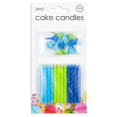 Tårtljus blå och gröna 24-pack
