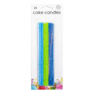 Tårtljus Extra Långa Ljusblå/Grön/Mörkblå - 24-pack