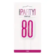 Tårtljus Födelsedag Rosa - Siffra 80