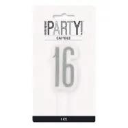 Tårtljus Födelsedag Silver - Siffra 16