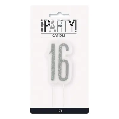 Tårtljus Födelsedag Silver - Siffra 16