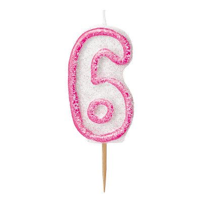 Tårtljus Glitter Rosa - Siffra 6