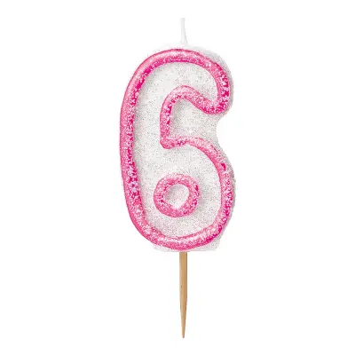 Tårtljus Glitter Rosa - Siffra 6