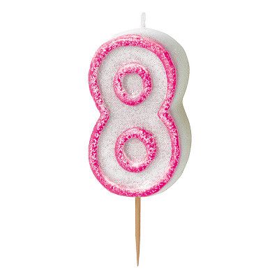 Tårtljus Glitter Rosa - Siffra 8