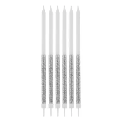 Tårtljus Glitter Silver/Vit - 16-pack