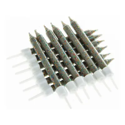 Tårtljus Glitter/Grå - 12-pack