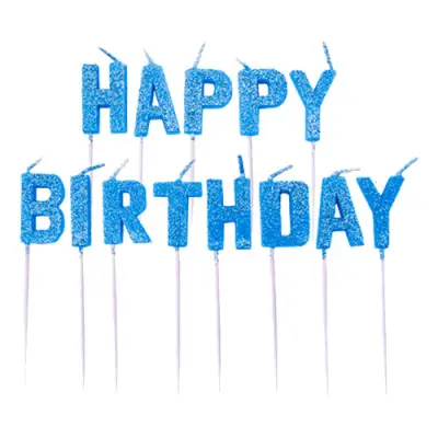 Tårtljus Happy Birthday Blå Glitter - 13-pack