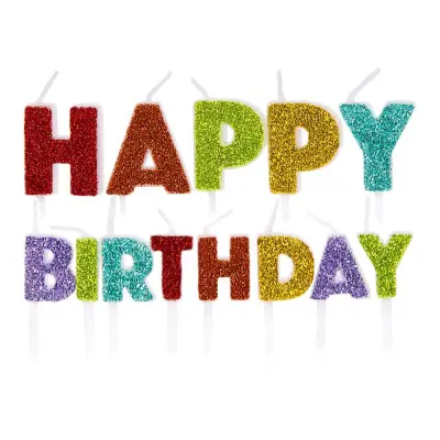 Tårtljus Happy Birthday Flerfärgade/Glitter - 12-pack