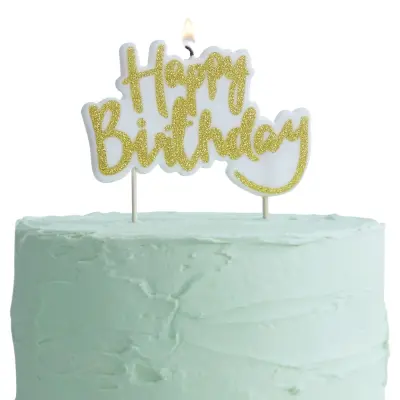 Tårtljus Happy Birthday Guld Glittrig