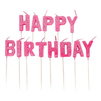 Tårtljus Happy Birthday Rosa Glitter - 13-pack
