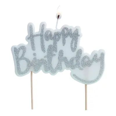 Tårtljus Happy Birthday Silver Glitter