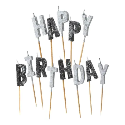 Tårtljus Happy Birthday Svart/Silver