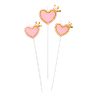 Tårtljus Hjärtan med Krona - 3-pack