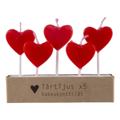 Tårtljus Hjärtan Röd - 5-pack