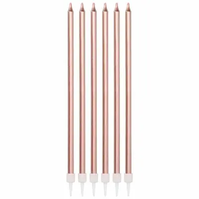 Tårtljus långa roséguld metallic 15cm 16-pack