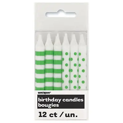 Tårtljus ljusgröna prickar&ränder 12-pack